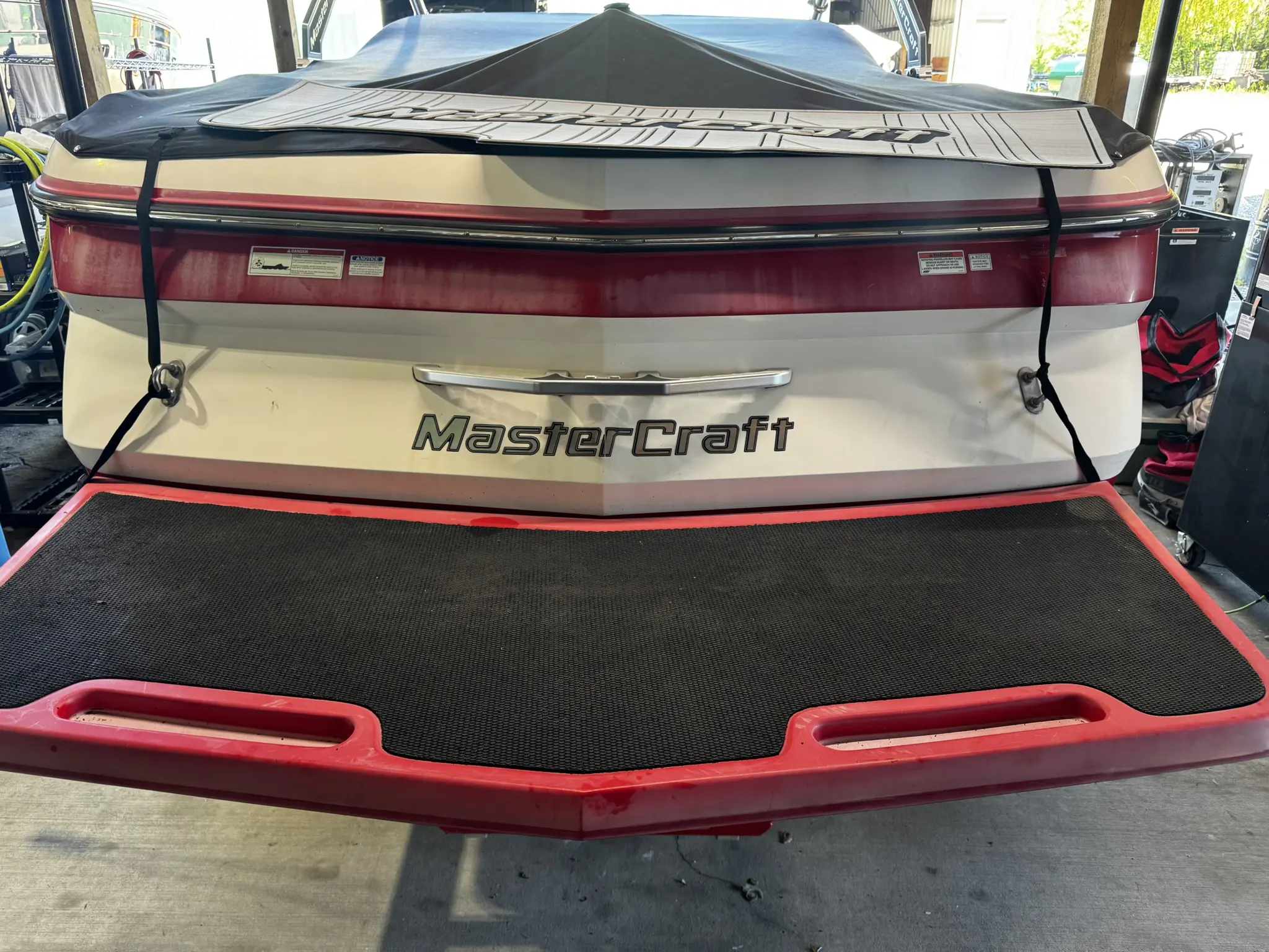 Back view of a MasterCraft boat.